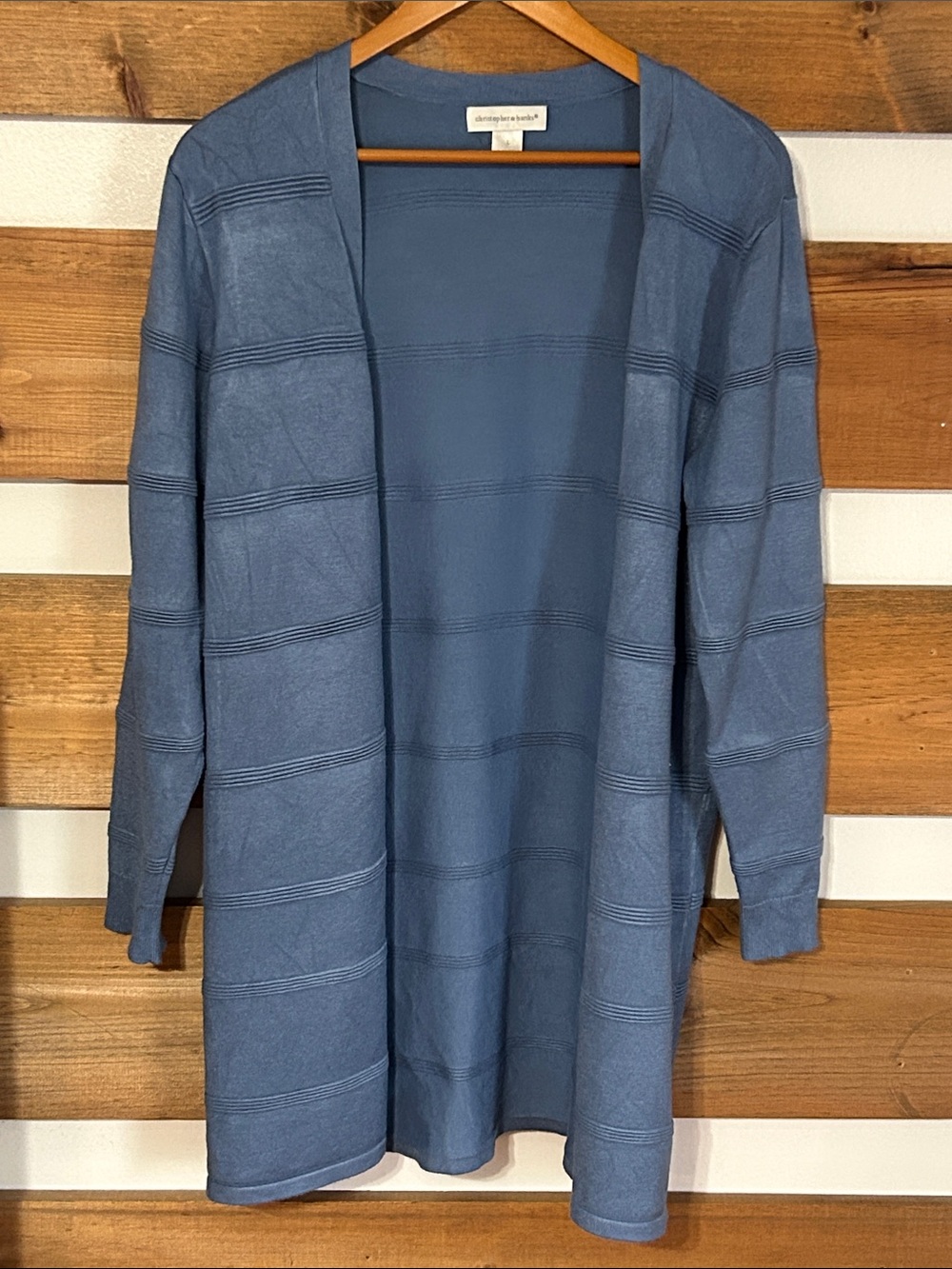 Christopher & Banks Long Blue Cardigan w/Long Sleeve Open Front Super Soft